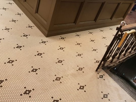 Victorian hallway floor tiling with custom patterned design by RCTiling Dublin.