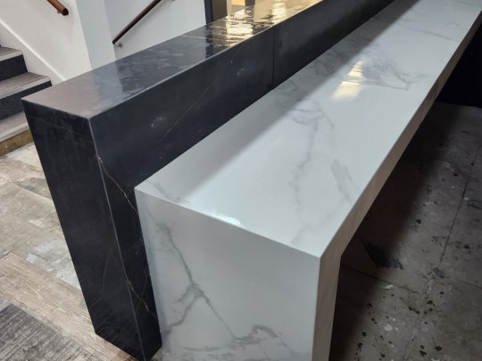 Modern tiled interior featuring large-format marble-effect porcelain tiles professionally installed in a contemporary Dublin home.