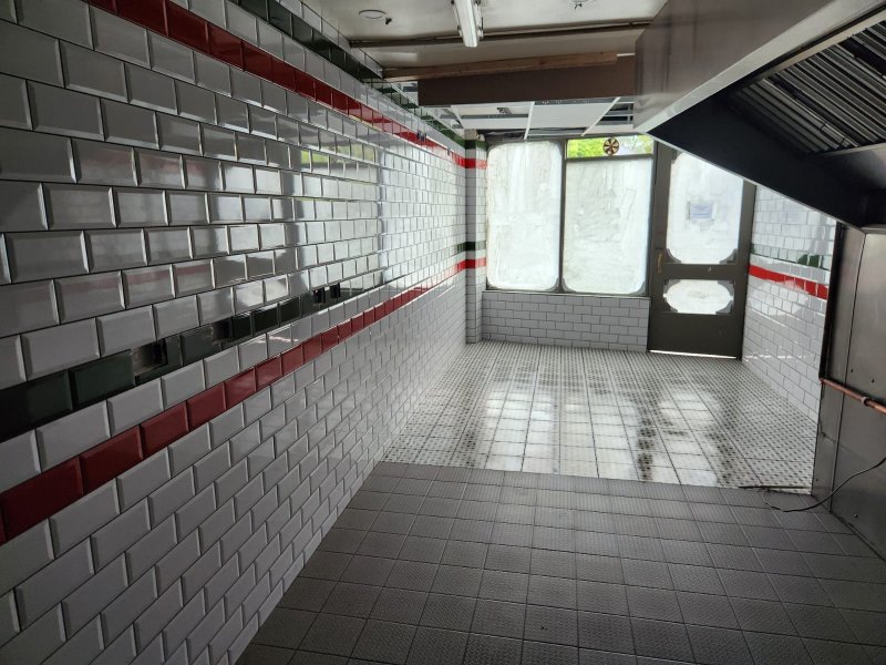 Rear view of hallway with Victorian stone tiles and ceramic wall tiling – RC Tiling Dublin