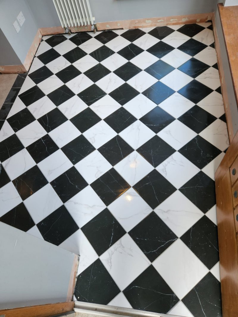 Close-up of Victorian black-and-white entrance tiles – RC Tiling Dublin  